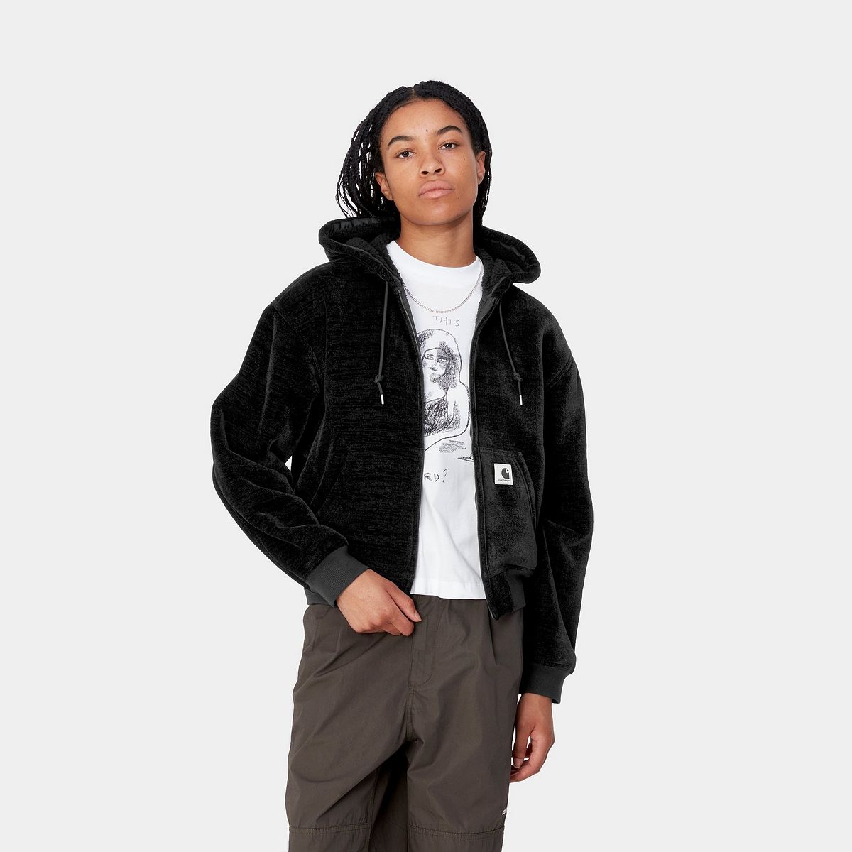 Pulover Carhartt WIP Active Fleece Zip-Up Hoodie Črna | I033905_8, 0