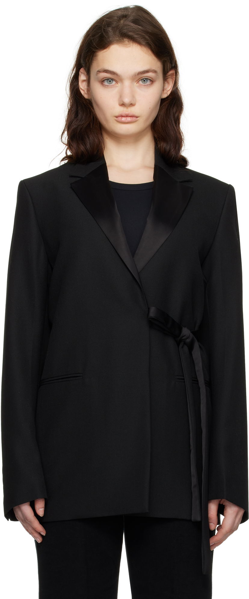 Jakna TOTEME TOTEME Satin-Lapel Wrap Blazer Črna | 251-WRZ4728-FB0026