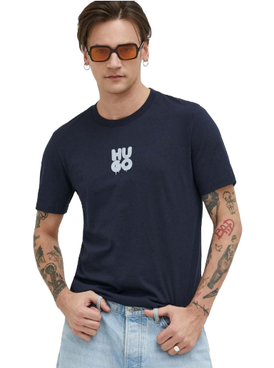 Majica BOSS Cotton-Jersey T-Shirt with Graffiti-Style Stacked Logo Mornarica | 50488904
