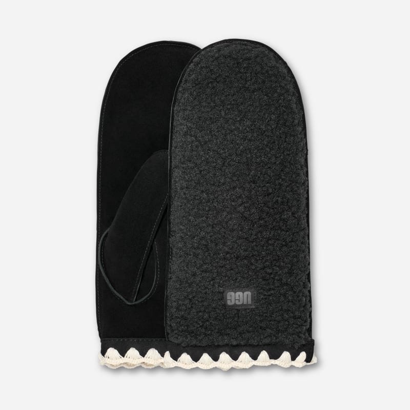 Rokavice UGG Fluff Shell Trim Mittens L/XL Črna | 101031-BLK, 0