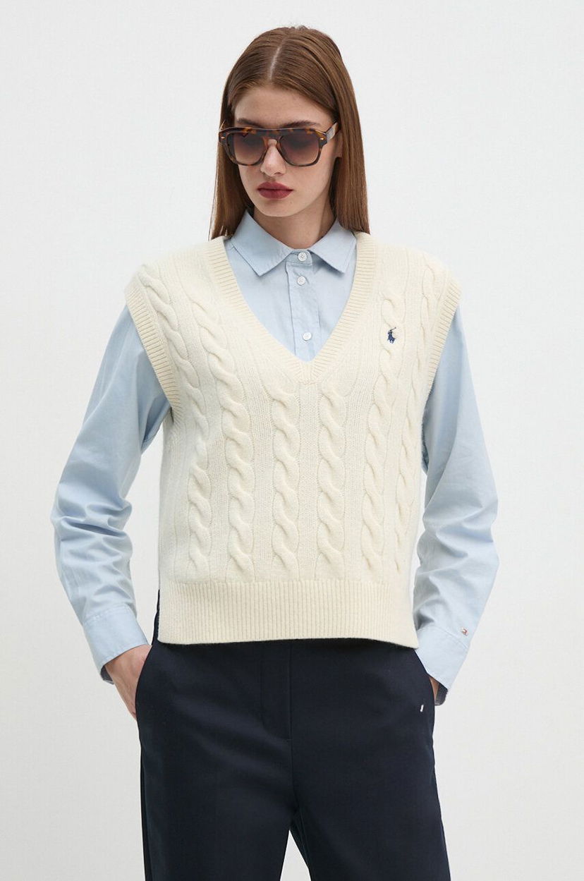 Telovnik Polo by Ralph Lauren Cable Knit Vest Bež | 211949994