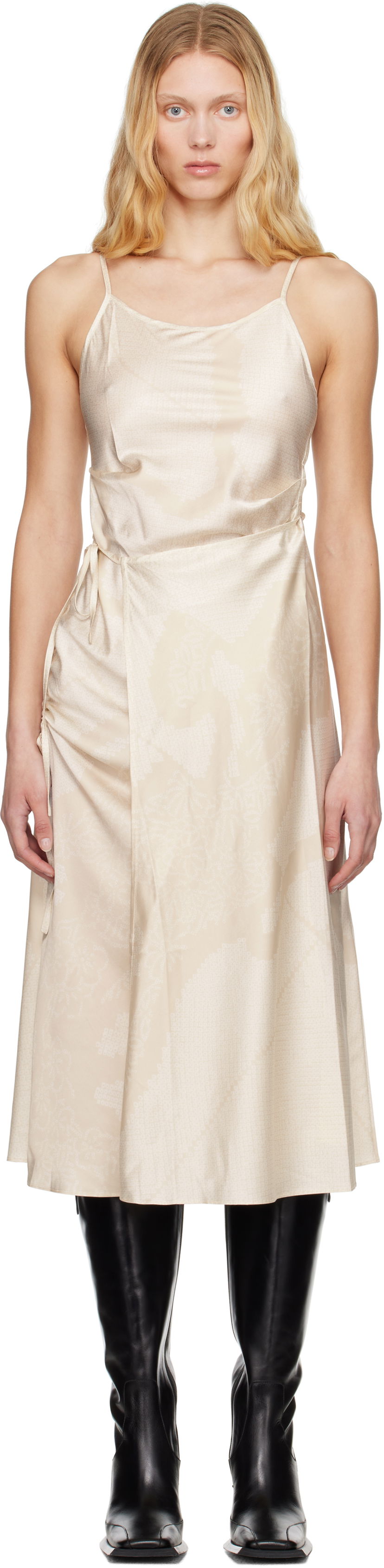 Obleke Feng Chen Wang Feng Chen Wang Pleated Silk Midi Dress Bež | FWS19DR04