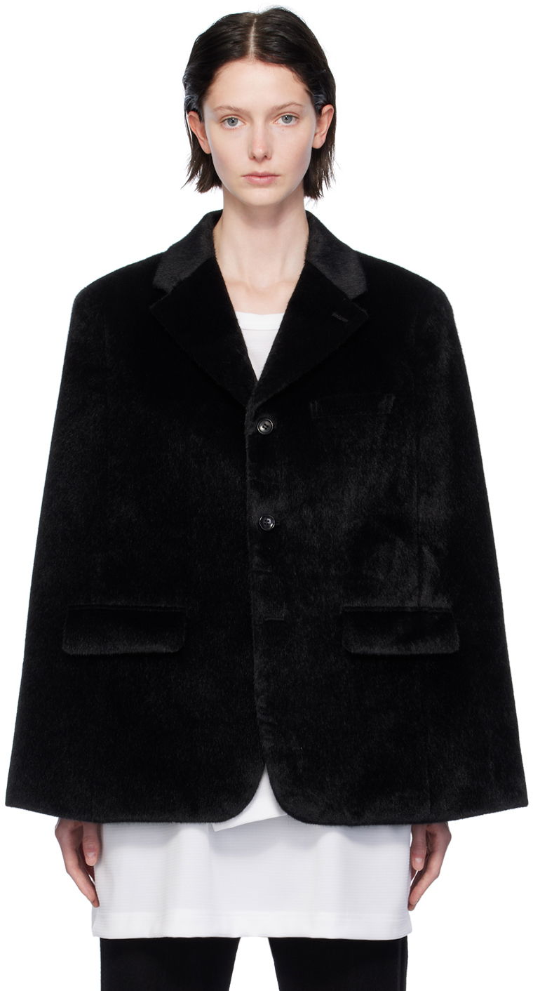 Jakna Comme des Garçons Notched Lapel Faux-Fur Jacket Črna | PL-J040-051