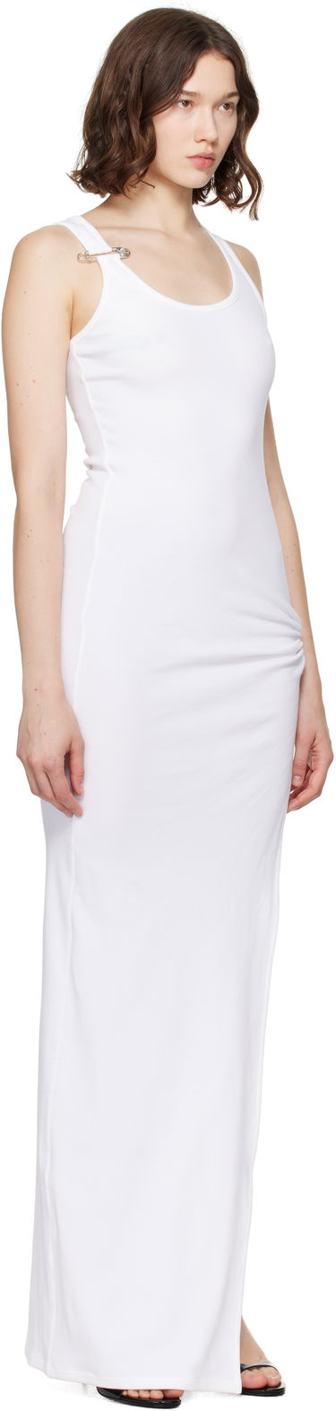 Obleke Versace Versace Safety Pin Ribbed Knit Draped Gown Bela | 1020810_1A14819, 1