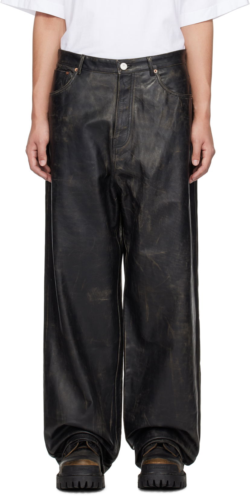 Kavbojke VETEMENTS Vetements Distressed Leather Pants Črna | UA66PA200X