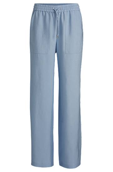Hlače BOSS Soft Twill Wide-Leg Drawcord Trousers Modra | 50530552