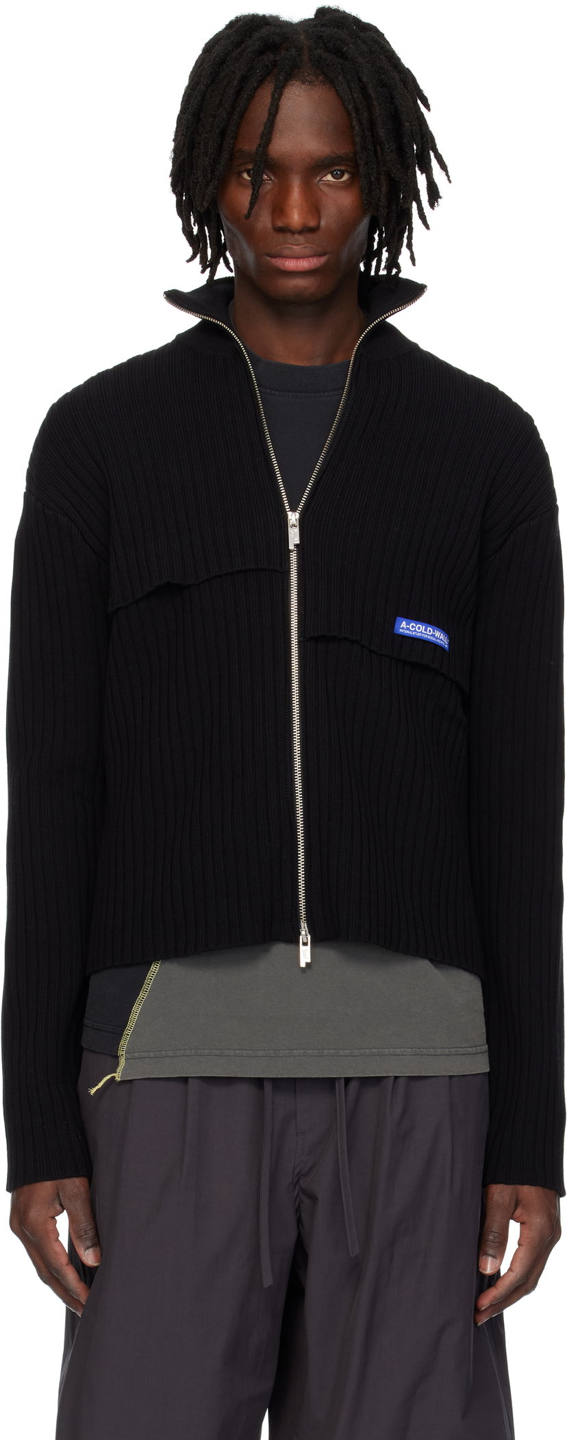 Pleteni pulover A-COLD-WALL* A-COLD-WALL* Panel Knit Zip-Up Jacket Črna | ACWMK191