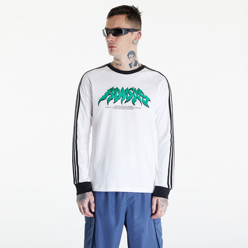 Majica adidas Originals Flames Long Sleeve Tee White/ Black Bela | IS2917