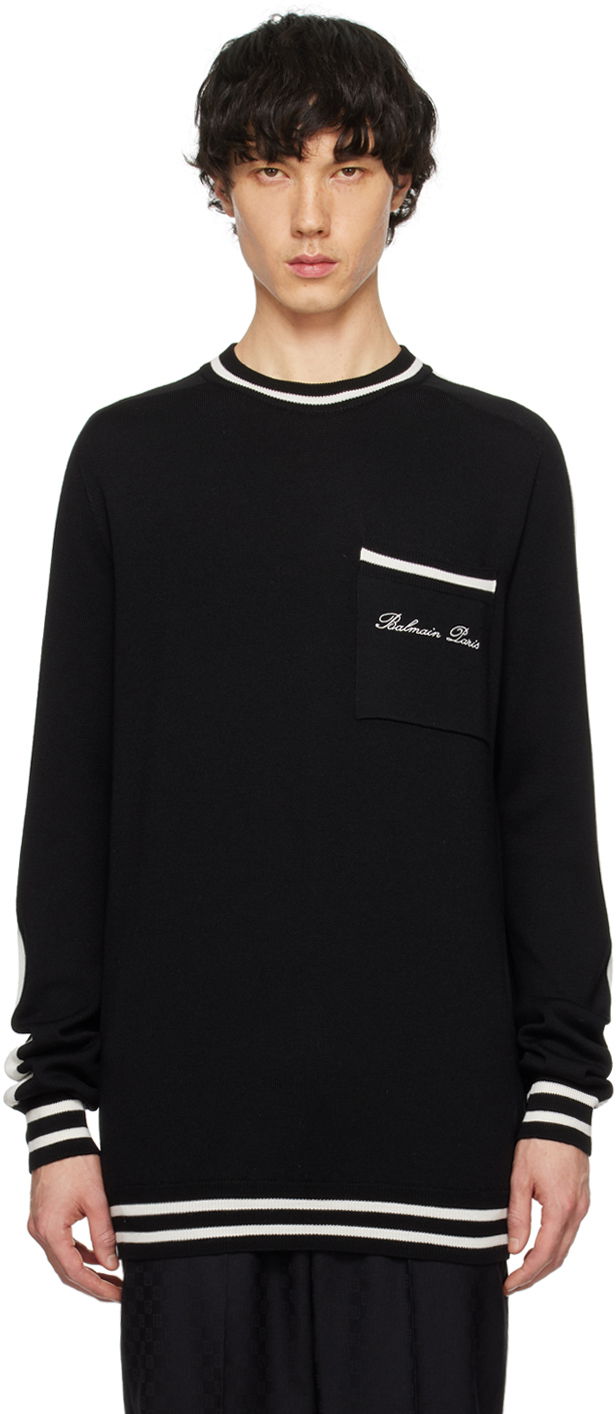 Pleteni pulover Balmain Signature Sweater Črna | CH1KD025KF85