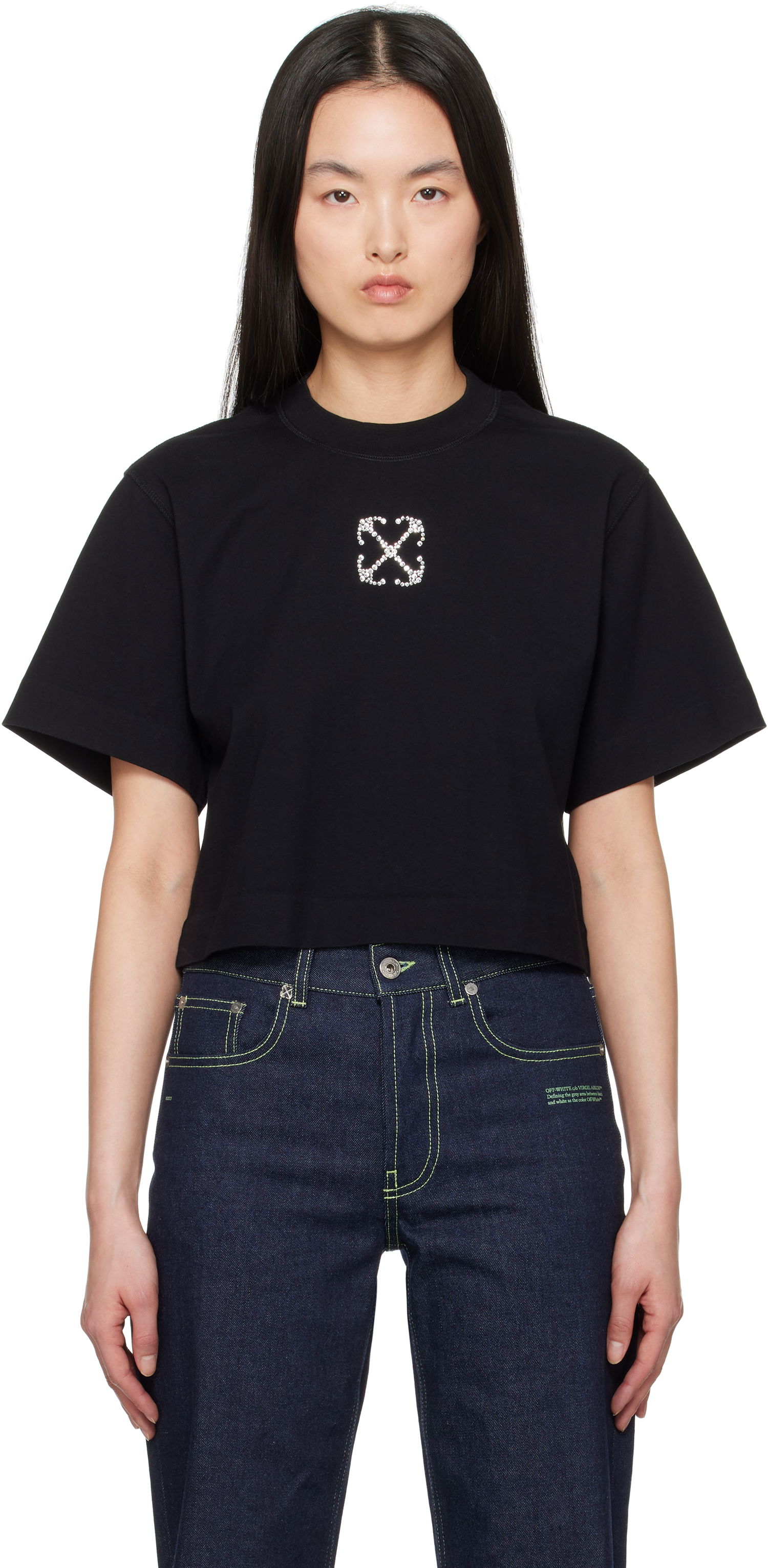 Krop-top Off-White Off-White Jewel Mini Arrow Crop T-Shirt Črna | OWAA090S25JER0021072, 0