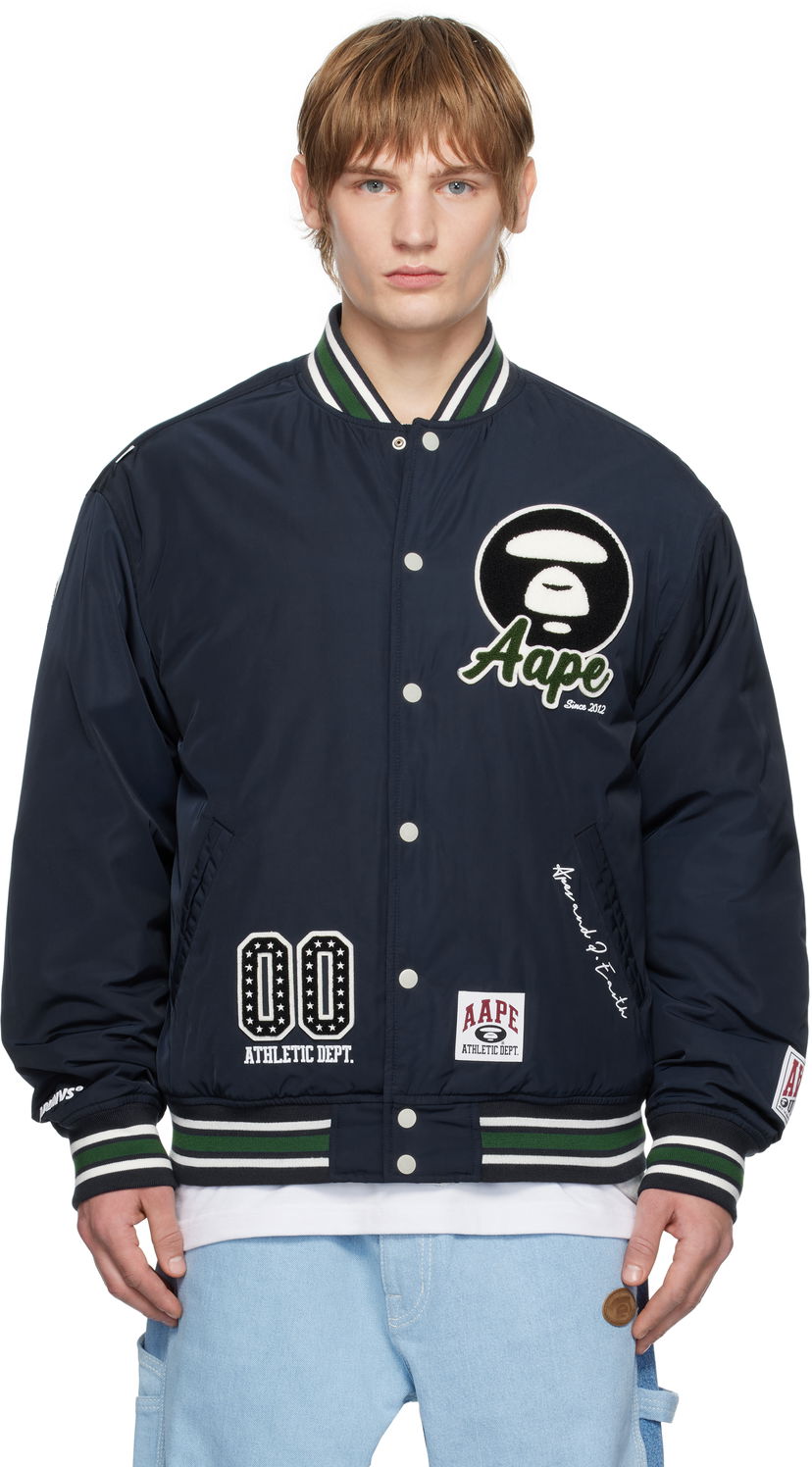 Bomber jakna AAPE by A Bathing Ape AAPE By A Bathing Ape Moonface Logo Varsity Jacket Mornarica | AAPJKM7676XXNNYD