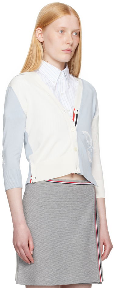 Pleteni pulover Thom Browne Thom Browne Funmix Feather Pointelle Cardigan Modra | FKC651F-Y3036, 1