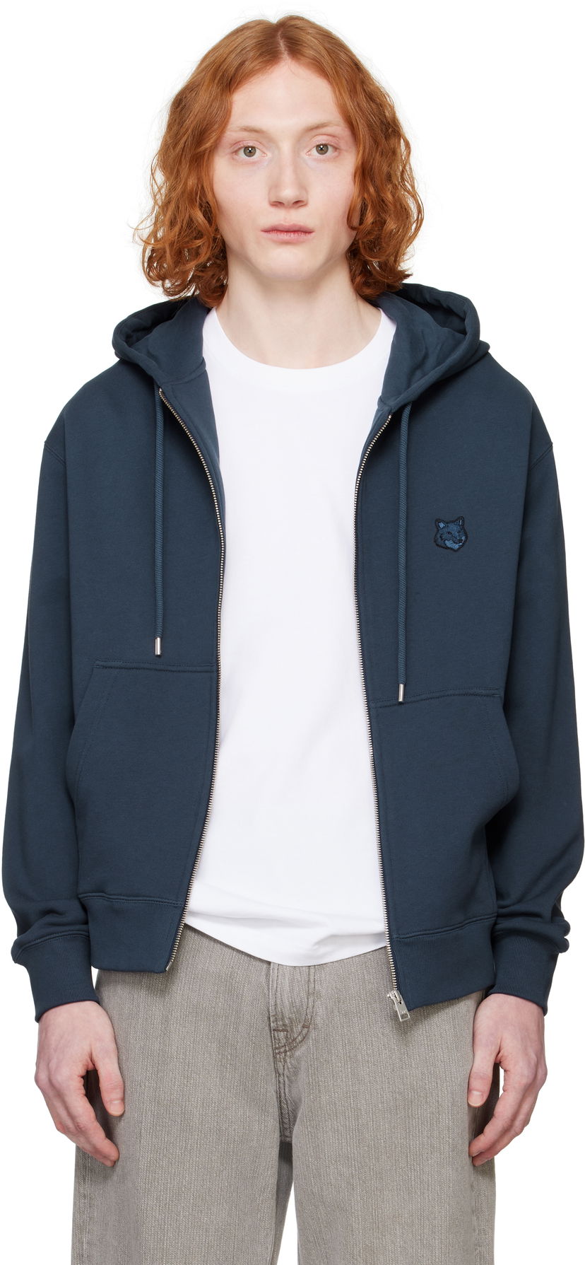 Pulover MAISON KITSUNÉ Maison Kitsuné Fox Head Zip Hoodie Mornarica | MM00714KM0321