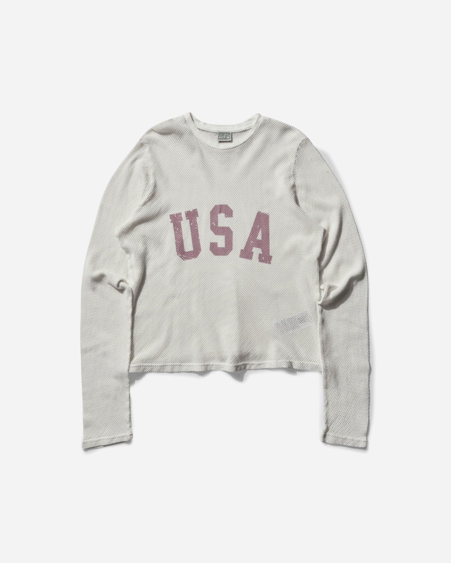 Krop-top GUESS Logo Mesh Longsleeve T-shirt Bela | M4BP03KC4H0 PWMU, 1