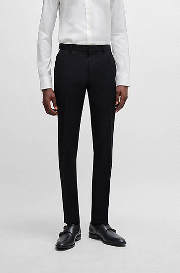 Hlače BOSS Slim-Fit Virgin-Wool Serge Trousers Črna | 50469174, 1