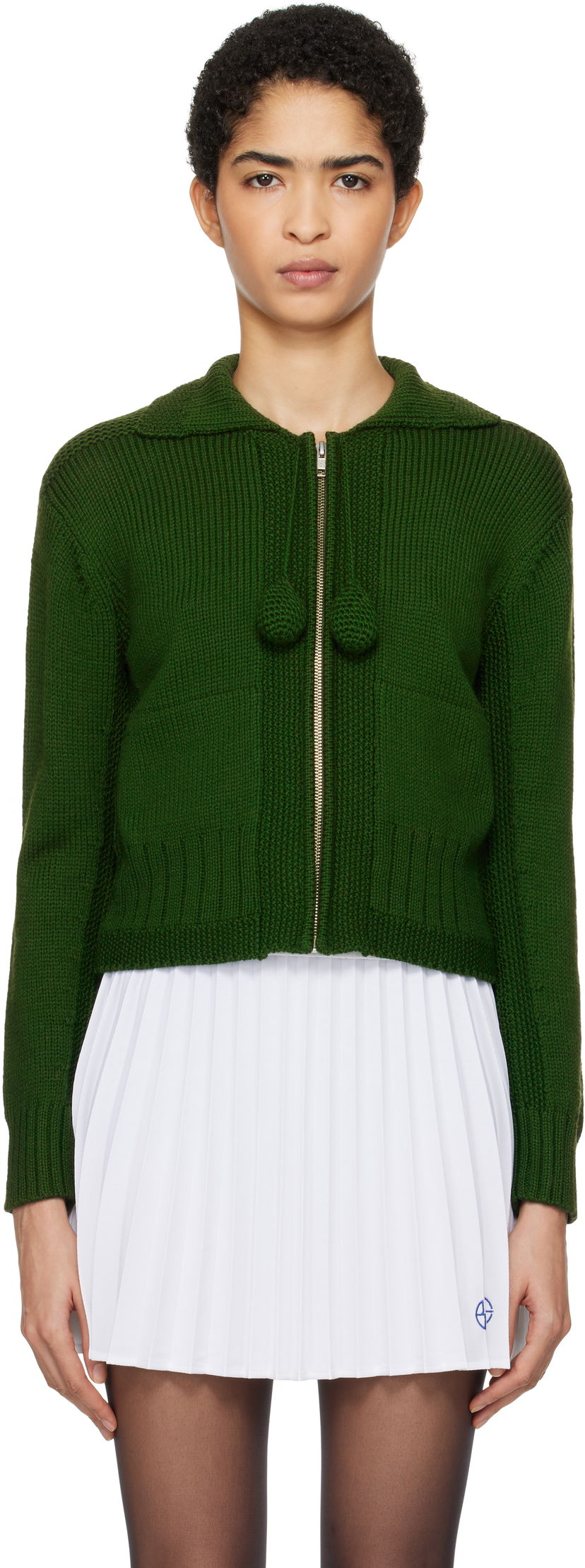 Pleteni pulover Bode Tassel Zip Cardigan Zelena | WRF24KT016