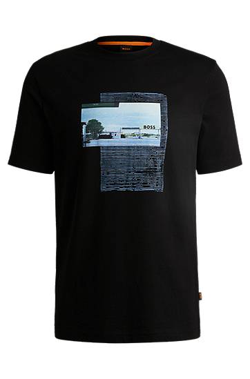 Majica BOSS T-Shirt with Photographic Artwork Print Črna | 50539180