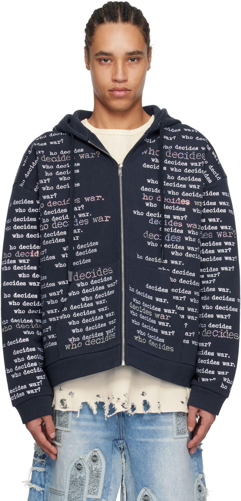 Pulover Who Decides War Who Decides War WDW Scripture Zip-Up Hoodie Mornarica | 1110560019SS25