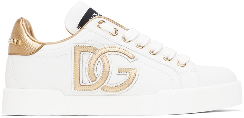 Superge in čevlji Dolce & Gabbana White & Gold Portofino Sneakers Bela | CK1545 AD780