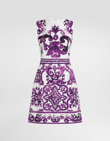 Obleke Dolce & Gabbana Dolce & Gabbana Majolica-Print Sleeveless A-Line Dress Lila | F68A8TFPFSOIP3TN, 0