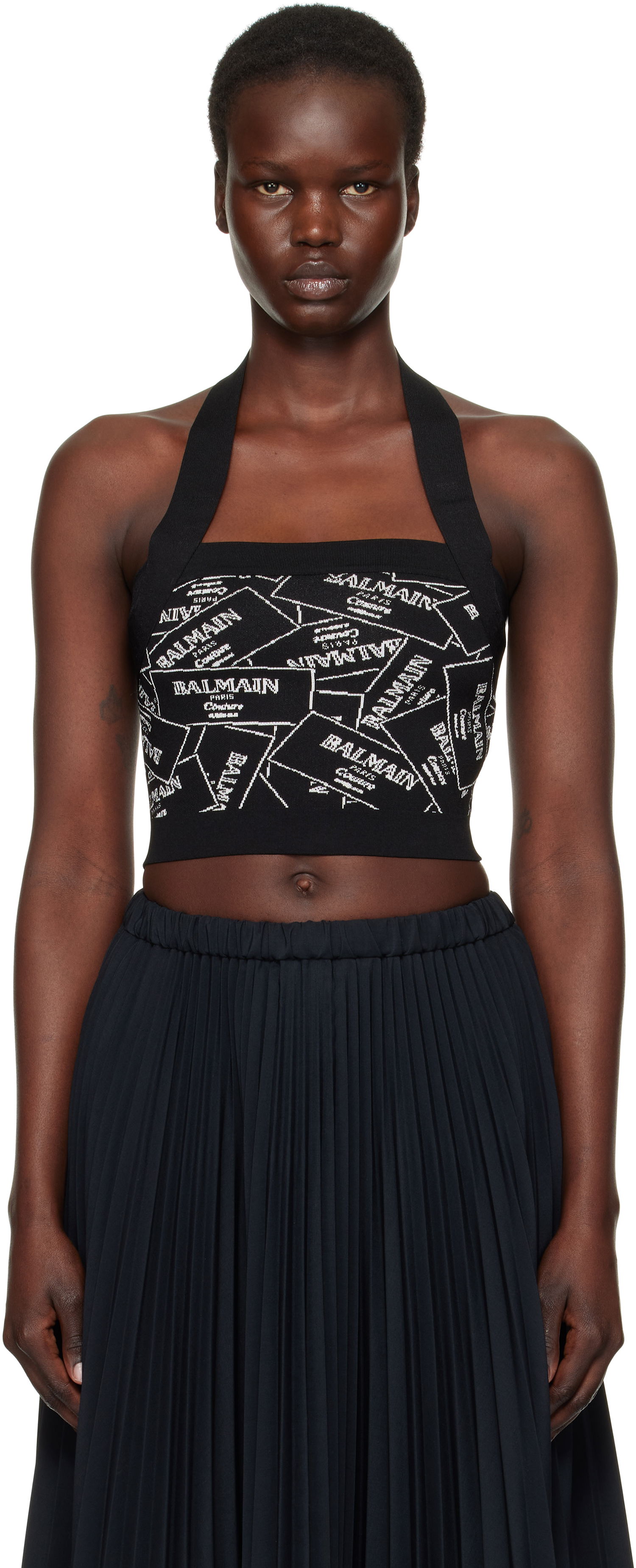 Krila Balmain Balmain Label Motif Halter Top Črna | EF1AA025KH86, 0