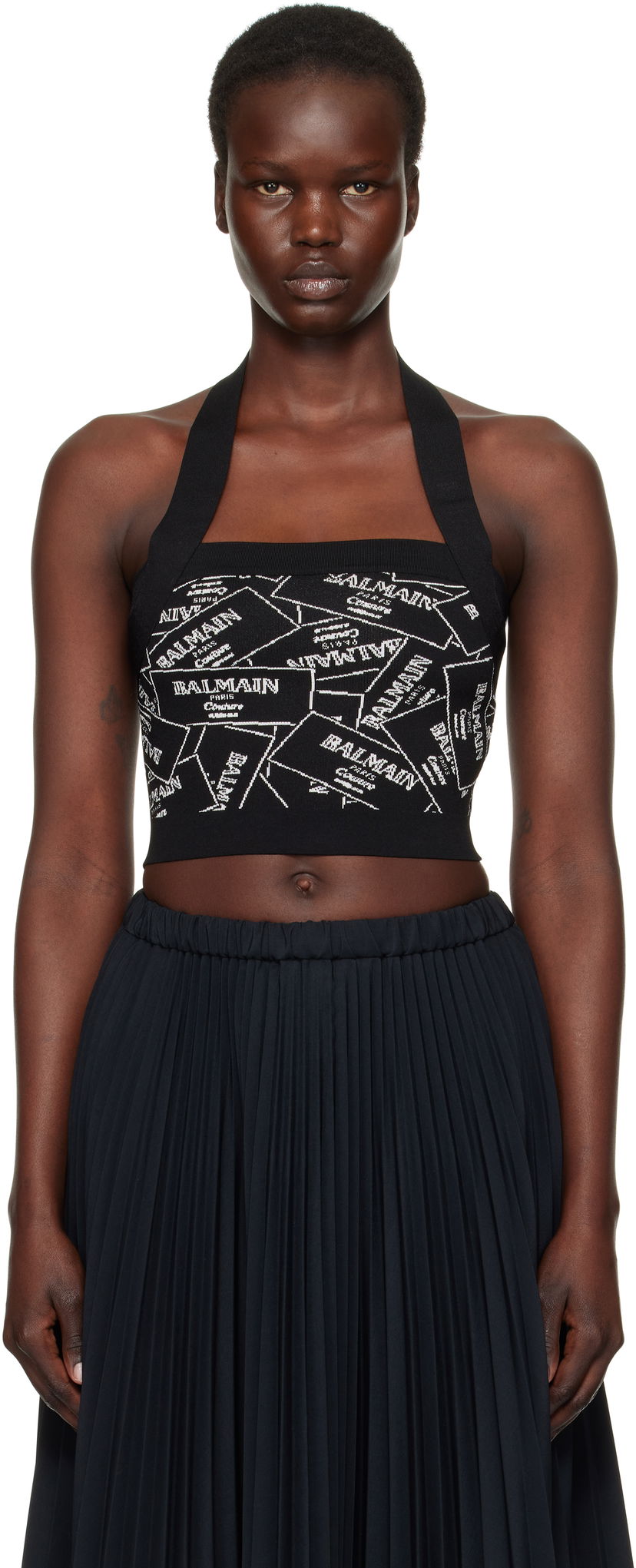 Krila Balmain Balmain Label Motif Halter Top Črna | EF1AA025KH86