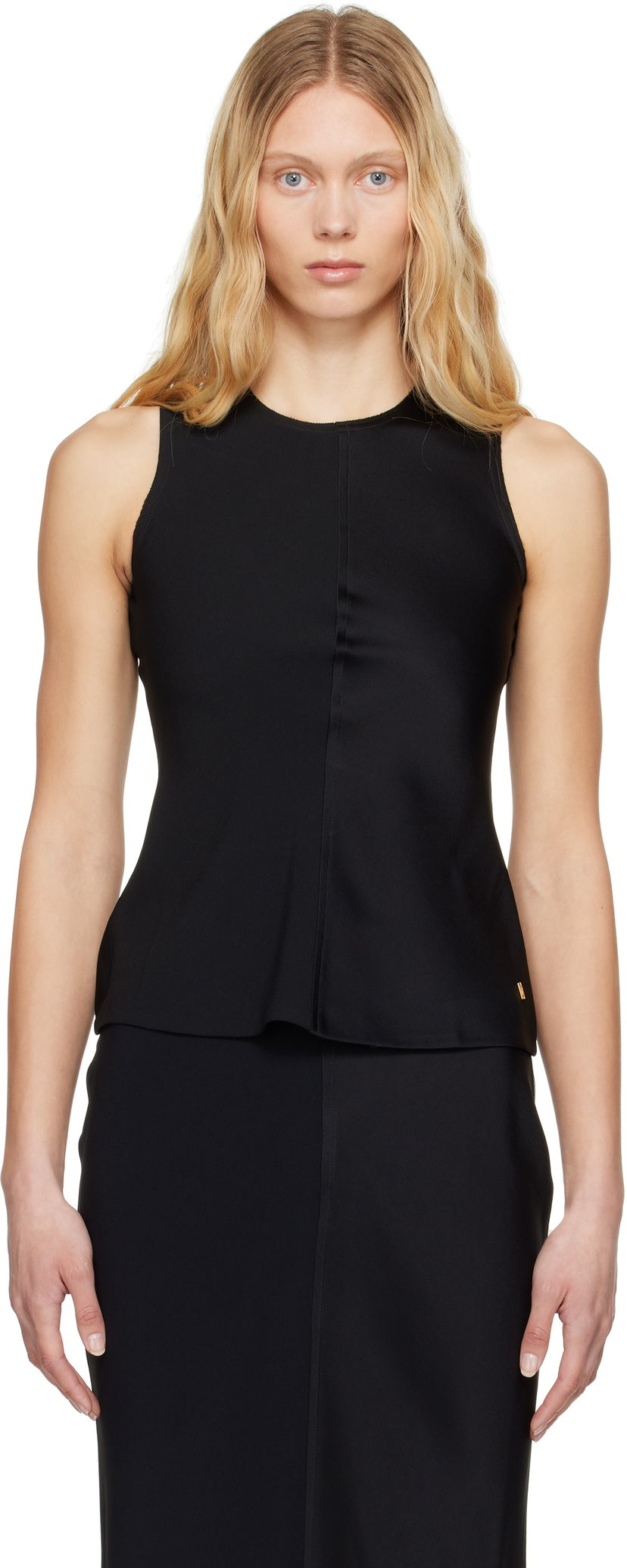 Majica brez rokavov AMI AMI Paris Sleeveless Peplum Tank Top Črna | FTP066.AC0014