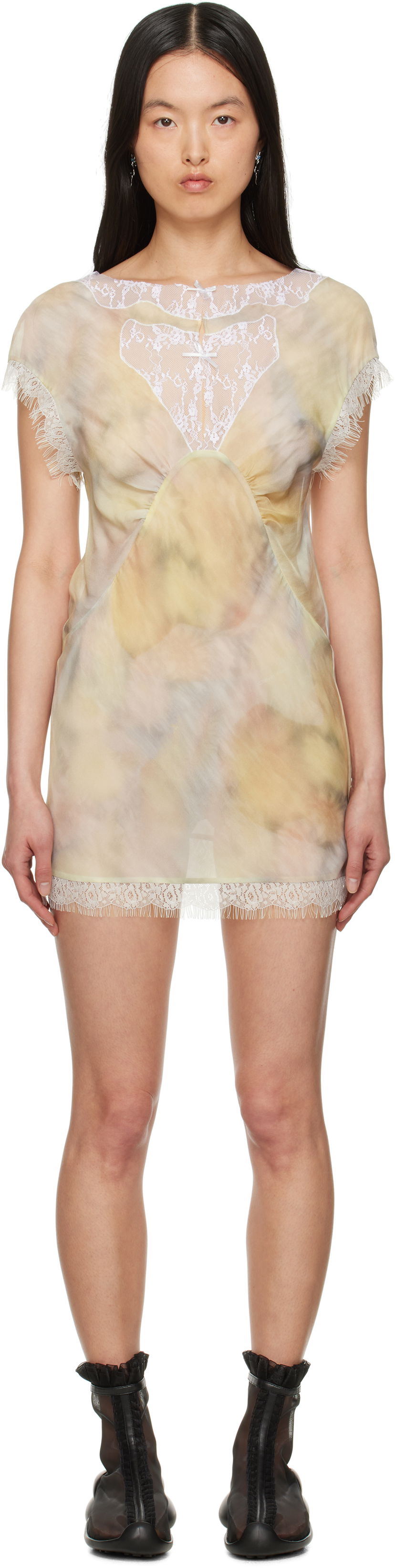 Obleke Collina Strada Collina Strada Waterlily Lace-Trimmed Tie-Dye Minidress Rumena | XX4042