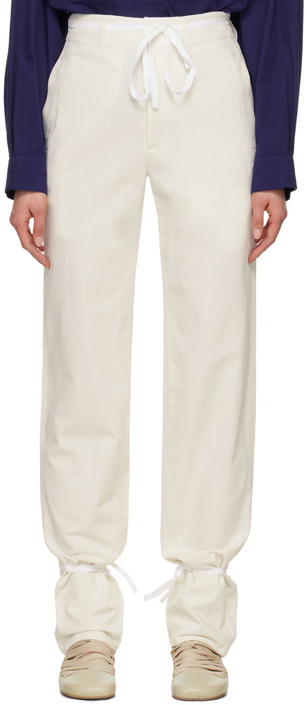 Hlače LEMAIRE Straight Leg Tie Hem Trousers Bela | PA1098 LF1253