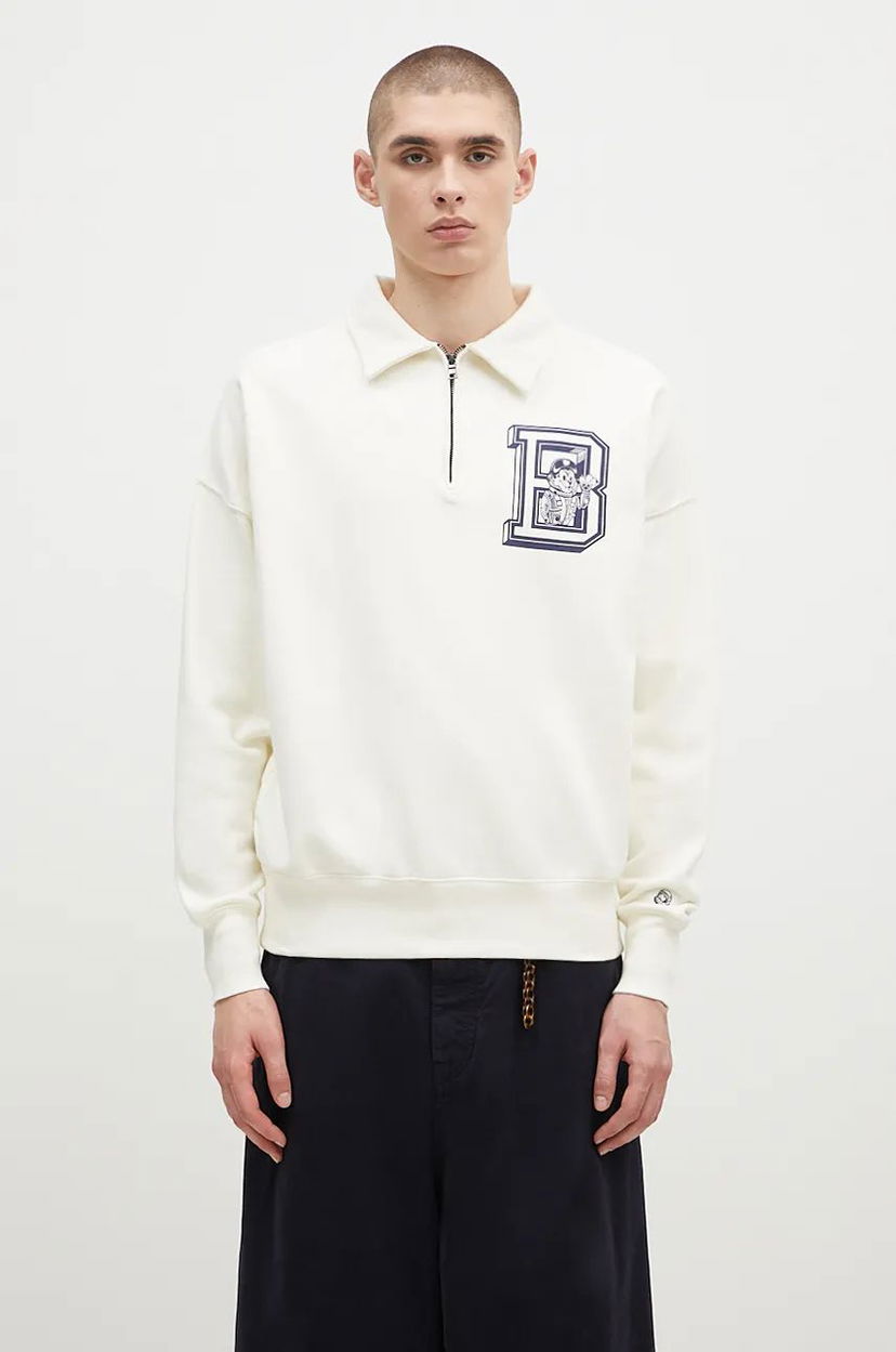 Polo majica BILLIONAIRE BOYS CLUB College Print Quarter Zip Sweatshirt Bela | B24343