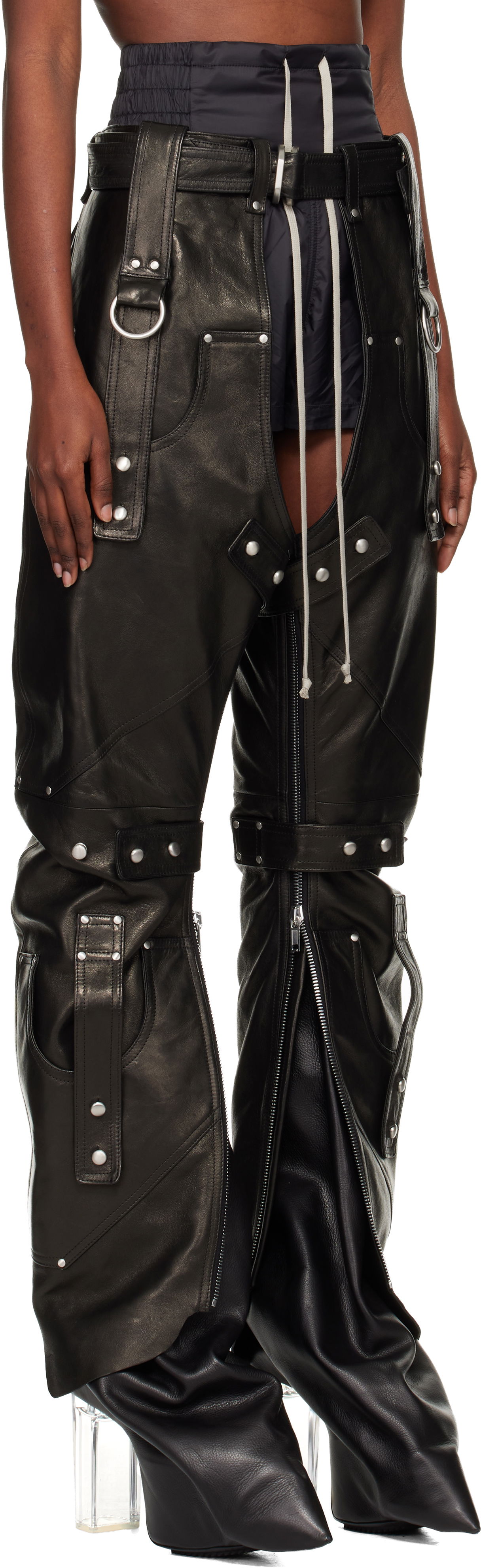 Hlače Rick Owens Concordians Leo Prothmann Edition Chaps Leather Trousers Črna | RO02E4436 LNV, 1