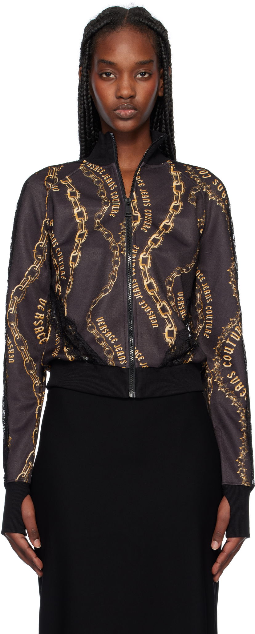 Bomber jakna Versace Black & Gold Chain Couture Lace Zip Sweatshirt Črna | E77HAI301_EFS156