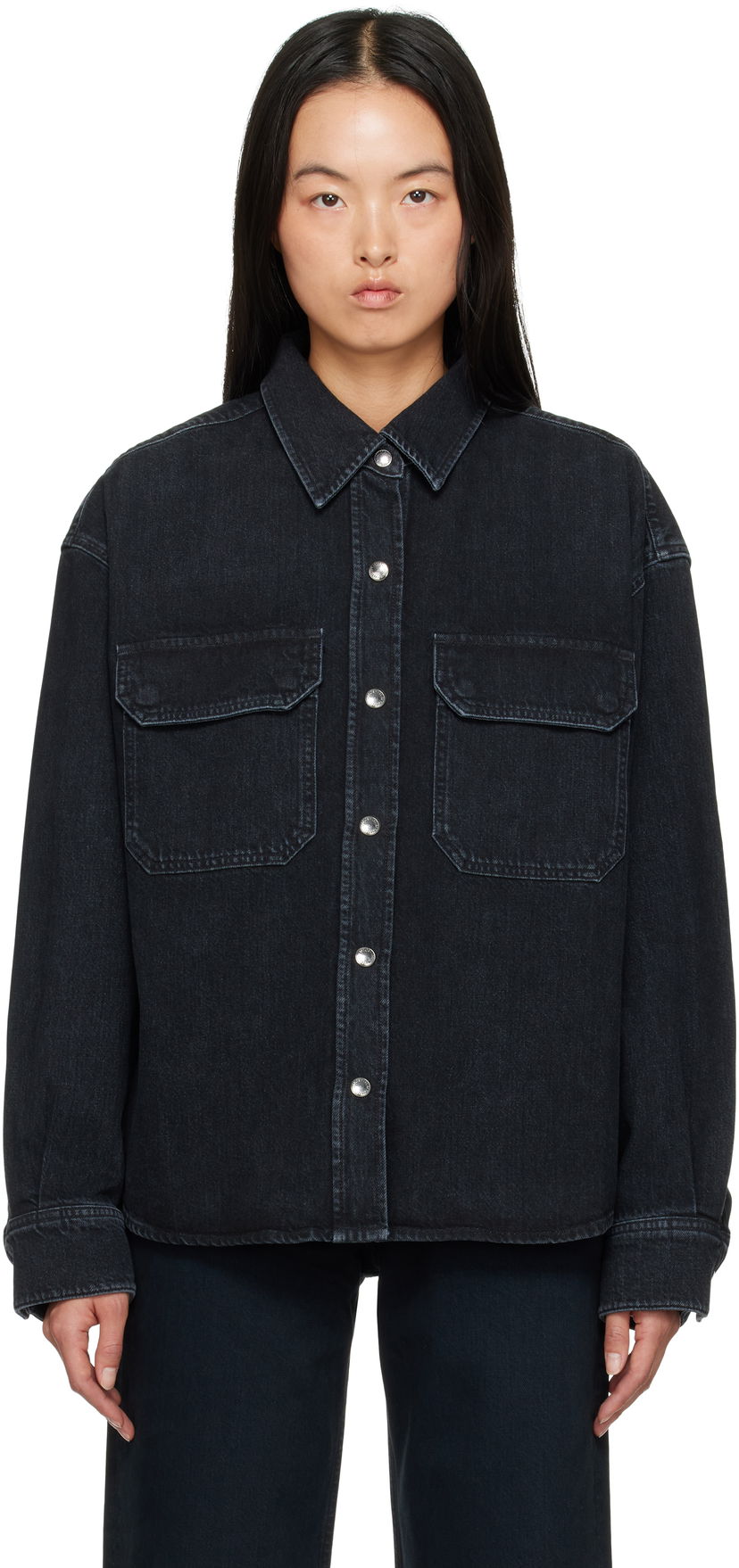 Srajce AGOLDE Gwen Slice Denim Shirt Črna | A7299-1557