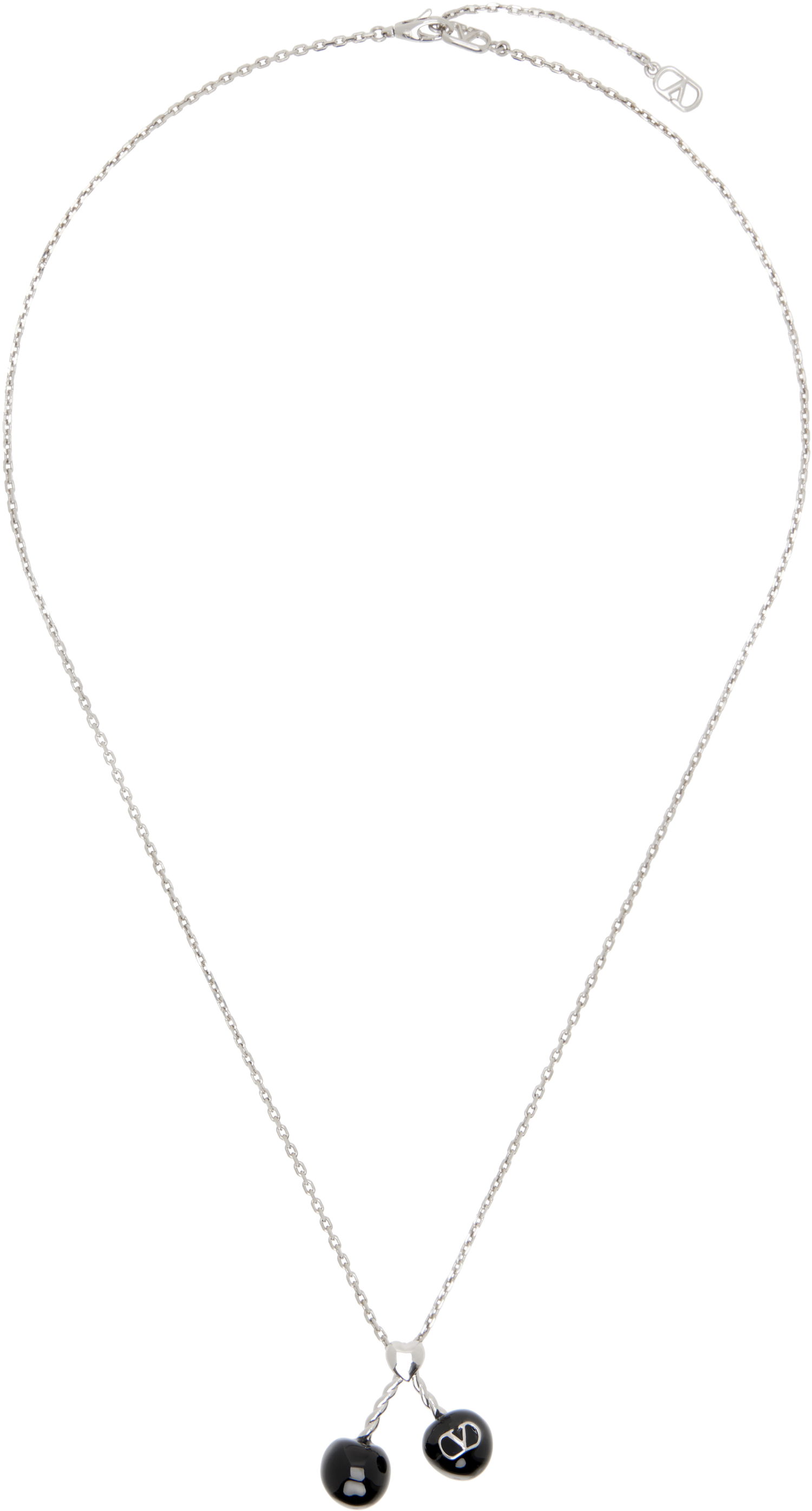 Ogrlica Valentino Valentino Garavani Chez Valentino Silver-Tone and Black Resin Double-Pendant Necklace Črna | 7Y2J0Z82MJP, 0