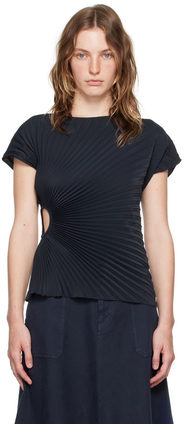Majica KENZO Navy Paris Sun-Ray Pleats T-Shirt Črna | FE62TO2139FO