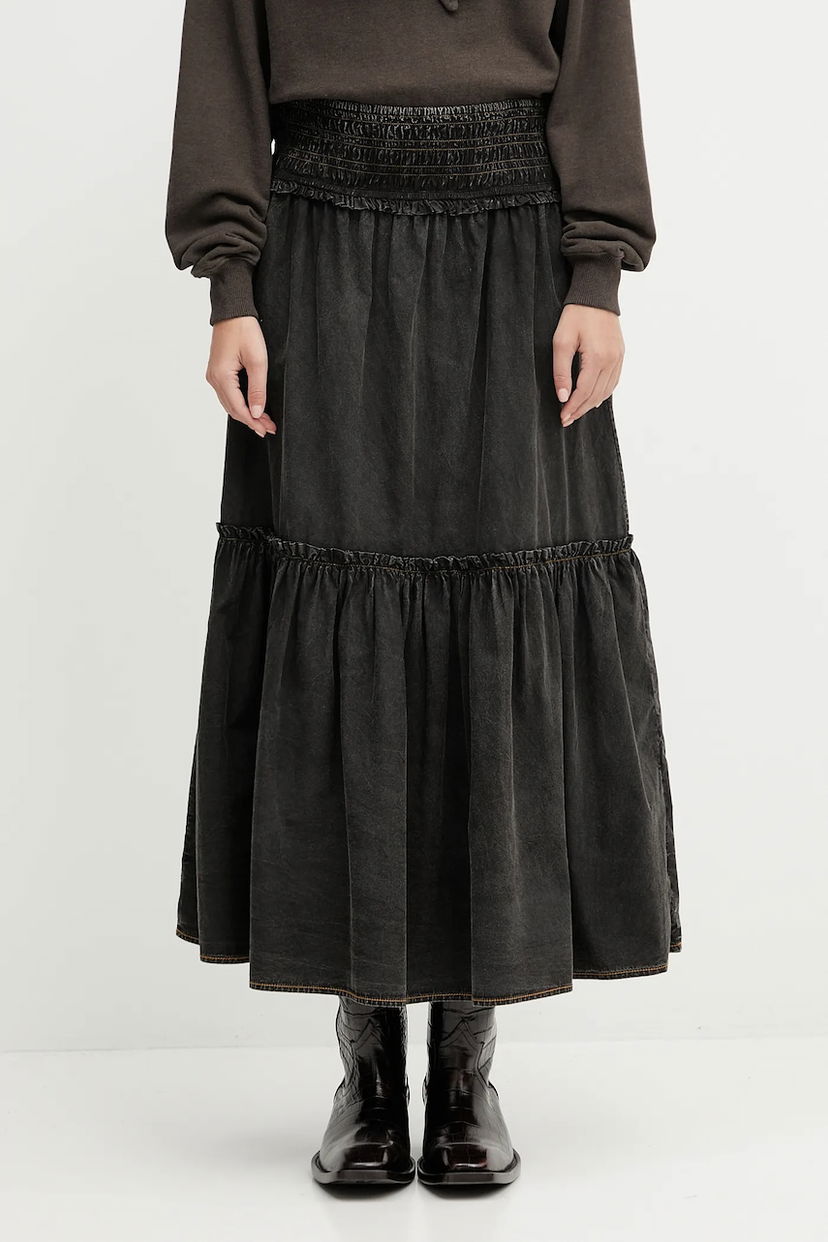 Krila GANNI GANNI Garment Dyed Cotton Smock Maxi Skirt Črna | W0877
