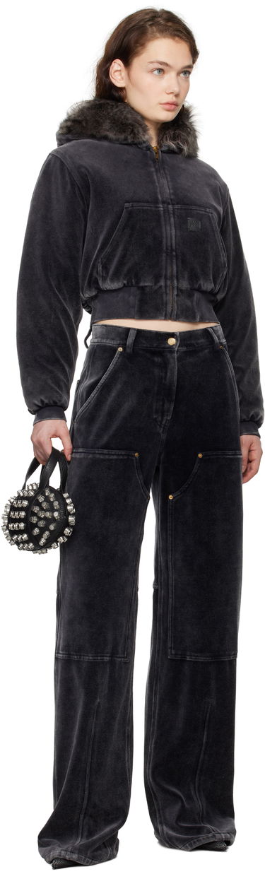 Pulover Alexander Wang Velour Workwear Shearling Trim Jacket Črna | 4CC4242106, 3