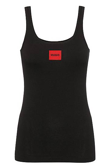 Majica brez rokavov BOSS HUGO Stretch-Cotton Jersey Vest with Logo Patch Črna | 50469665