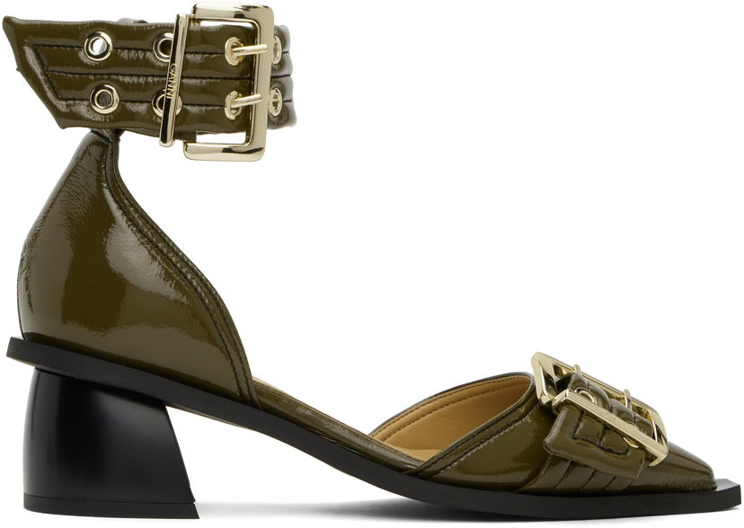 Superge in čevlji GANNI GANNI Buckle Open Cut Heels Zelena | S2868