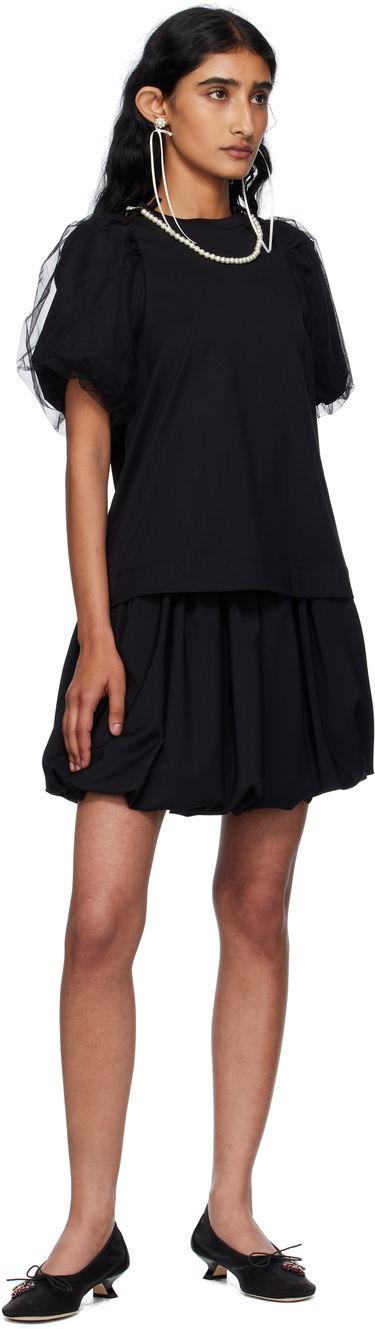 Majica Simone Rocha Simone Rocha Embellished Tulle Overlay Puff Sleeve T-Shirt Črna | 5397B 0553, 3