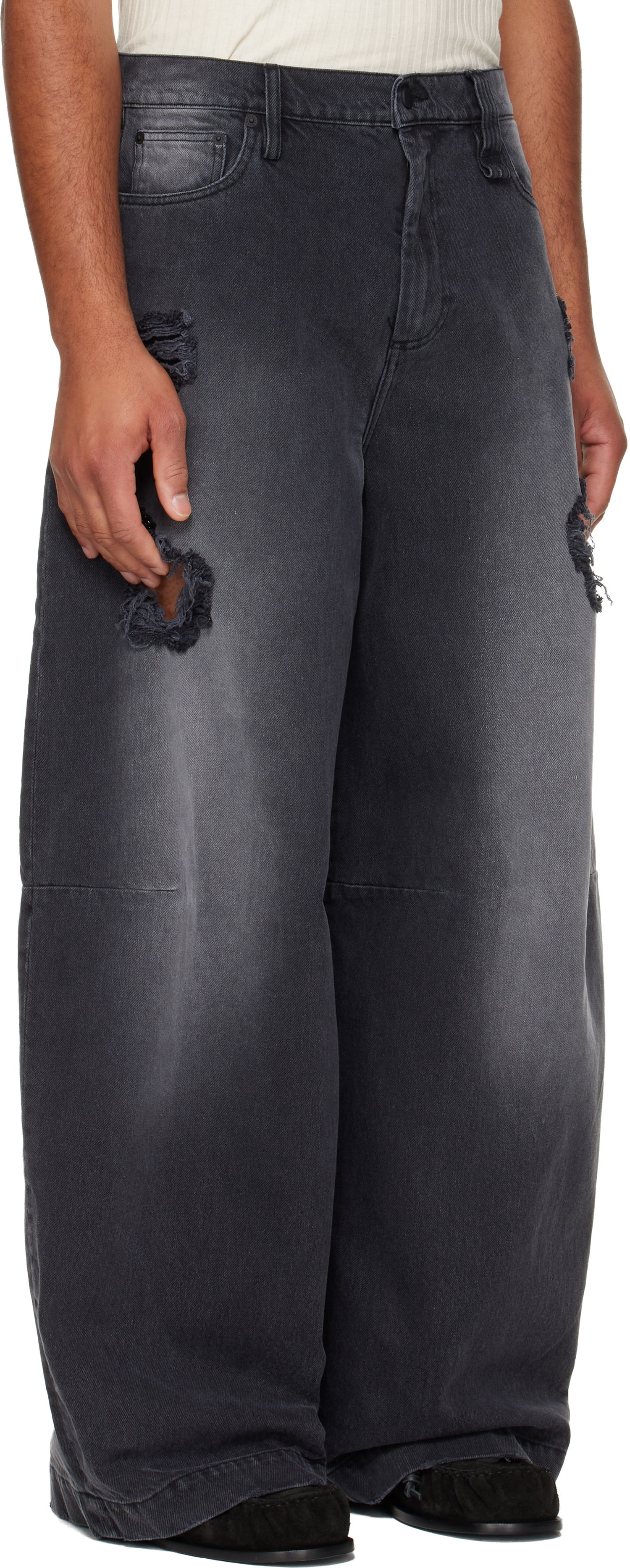 Kavbojke Simone Rocha Simone Rocha Embellished Wide Leg Puddle Jeans Črna | 4162B 1239D, 1