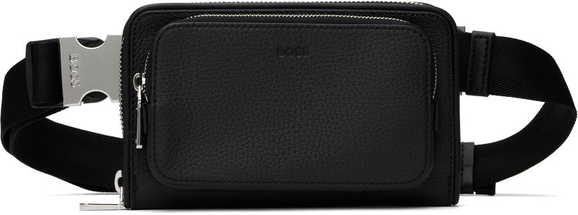 Torbice za okoli pasu BOSS BOSS Pebble-Grained Leather Wallet Bag Črna | 50529286