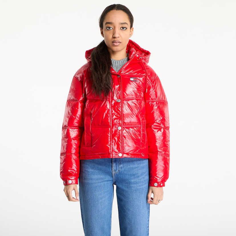 Puhovka Tommy Hilfiger Tommy Jeans Shiny Hooded Badge Jacket Rdeča | DW0DW20210 XME