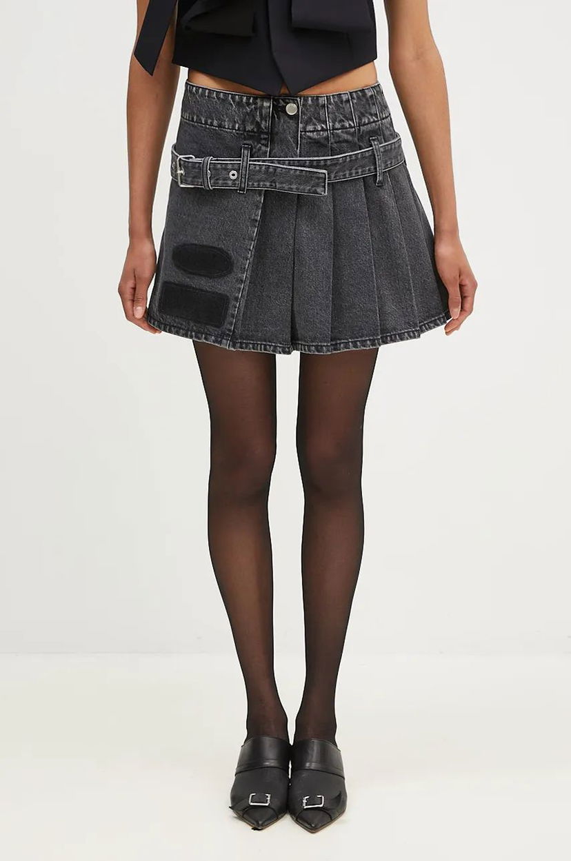 Krila Ambush Denim Pleats A-Line Mini Skirt Črna | BWYF002F24DEN0011100