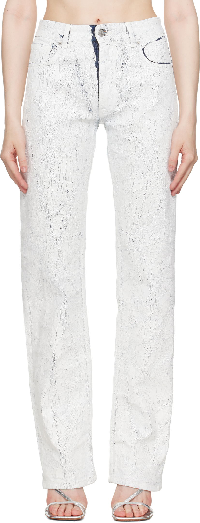 Kavbojke Maison Margiela MM6 Maison Margiela 5 Pocket Cracked Jeans Bela | S62LB0185 M30028