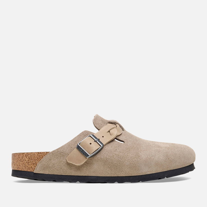 Superge in čevlji Birkenstock Boston Slim Fit Suede Braided Mules Taupe Bež | 1026694