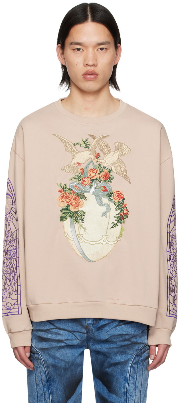Pulover Who Decides War Who Decides War Gift Doves and Roses Embroidered Sweatshirt Bež | 1110230033SS24
