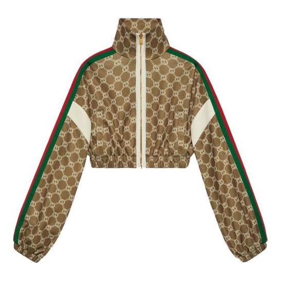Bomber jakna Gucci Interlocking G Pattern Zippered Crop Jacket Rjava | 671495-XJD1G-3357