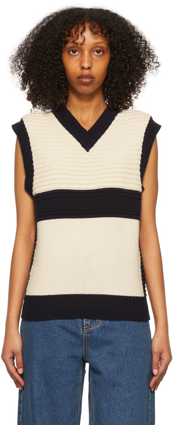 Pleteni pulover Eytys Striped Knit Vest Bela | MAMR