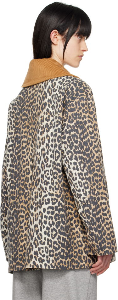 Plašči GANNI Ganni Leopard Print Canvas Midi Jacket Bež | W0391, 2
